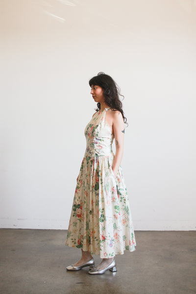 1980s Cotton Floral Halter Dress