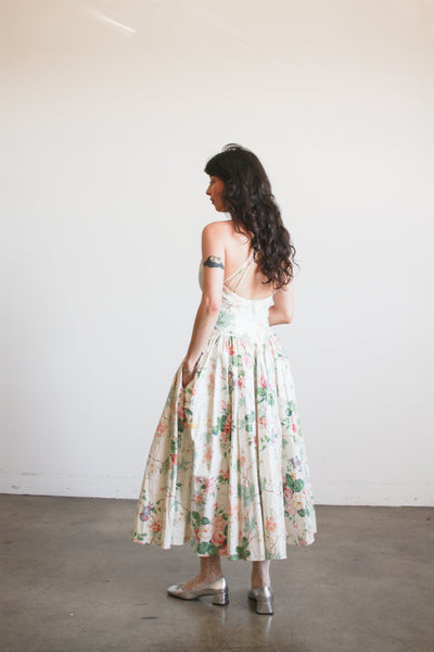 1980s Cotton Floral Halter Dress