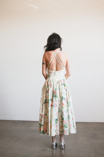 1980s Cotton Floral Halter Dress