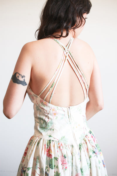 1980s Cotton Floral Halter Dress