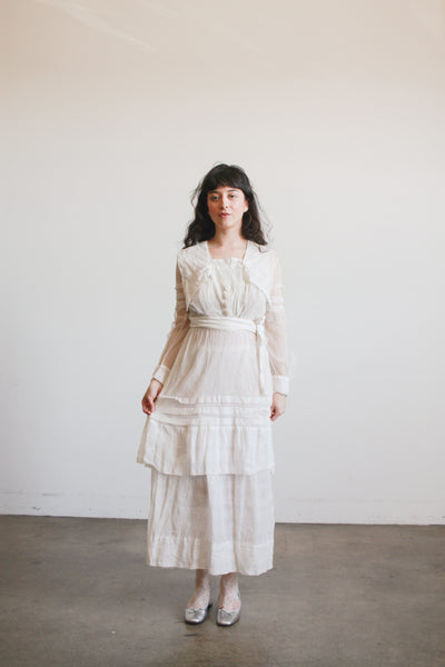 1910s White Cotton Net Lace Dress