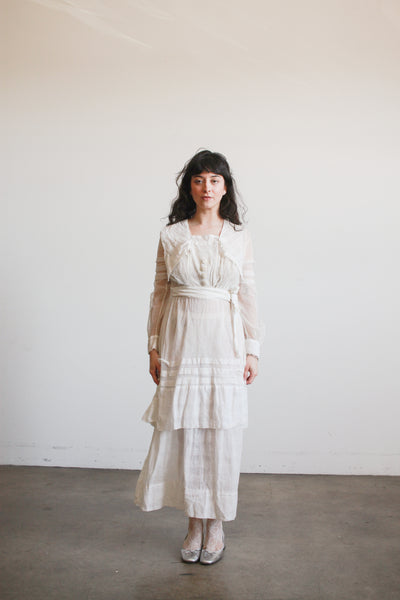 1910s White Cotton Net Lace Dress