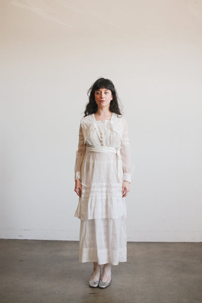 1910s White Cotton Net Lace Dress