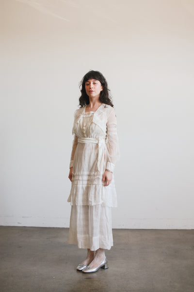 1910s White Cotton Net Lace Dress