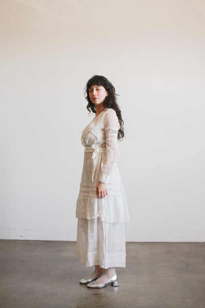 1910s White Cotton Net Lace Dress