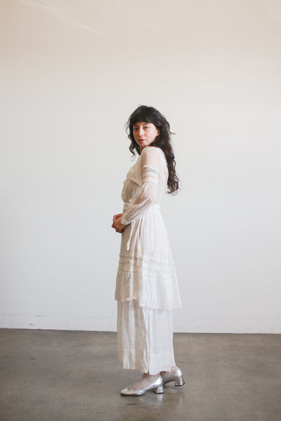 1910s White Cotton Net Lace Dress