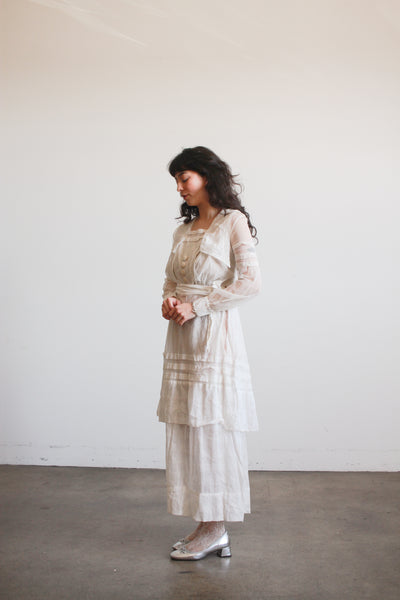 1910s White Cotton Net Lace Dress