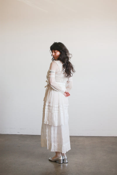 1910s White Cotton Net Lace Dress