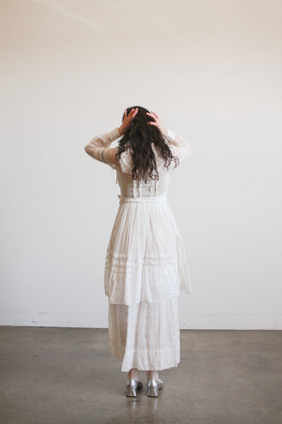 1910s White Cotton Net Lace Dress