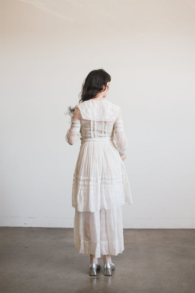 1910s White Cotton Net Lace Dress
