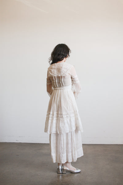 1910s White Cotton Net Lace Dress