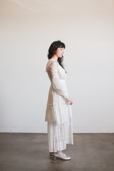 1910s White Cotton Net Lace Dress