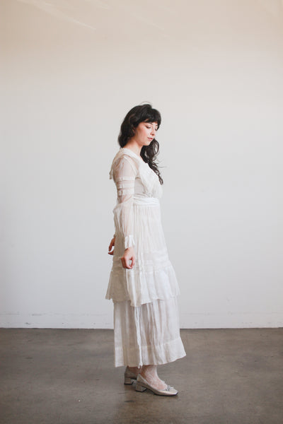 1910s White Cotton Net Lace Dress