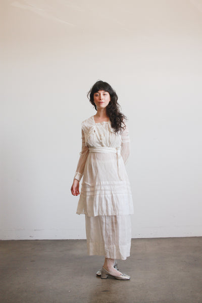 1910s White Cotton Net Lace Dress