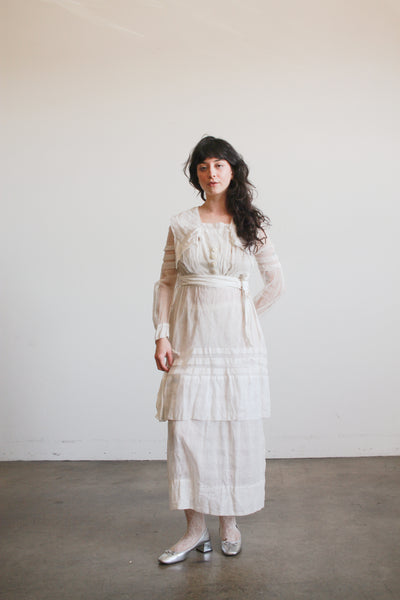 1910s White Cotton Net Lace Dress