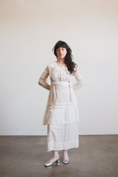 1910s White Cotton Net Lace Dress