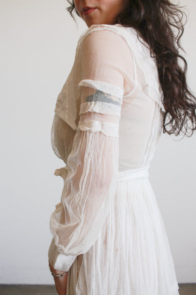 1910s White Cotton Net Lace Dress