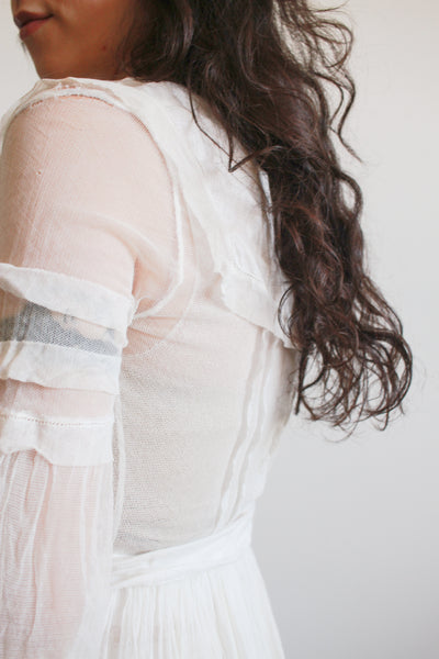 1910s White Cotton Net Lace Dress