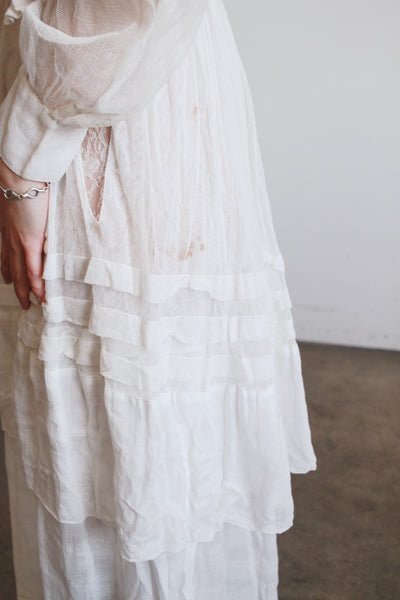 1910s White Cotton Net Lace Dress