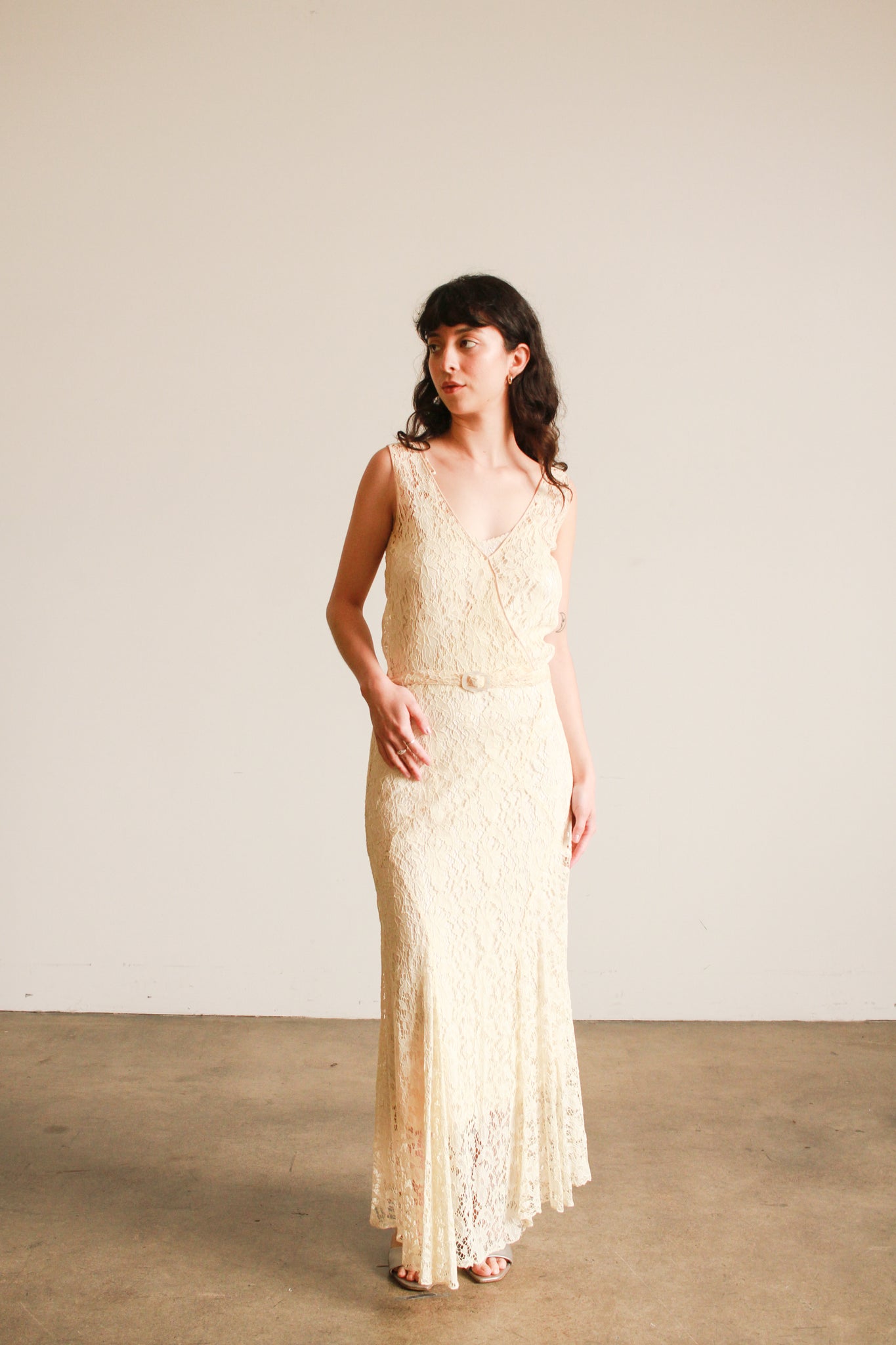 1930s Ecru Lace Cotton Bias Gown