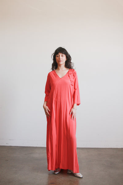 1990s Salmon Crepe Long Maxi Dress