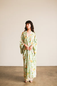 1960s Pistachio Cotton Floral Kimono