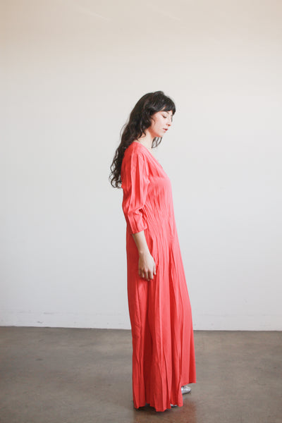1990s Salmon Crepe Long Maxi Dress