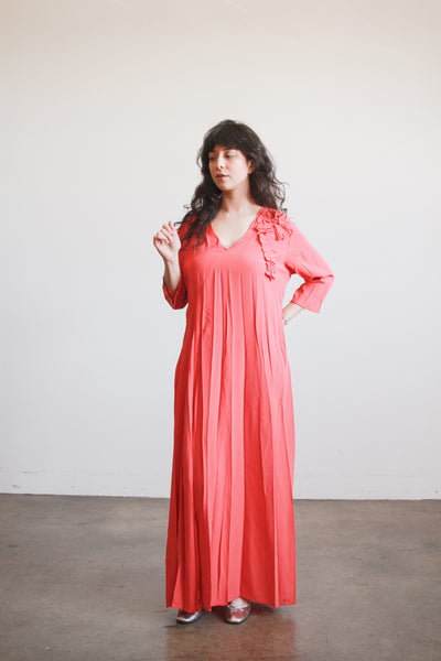 1990s Salmon Crepe Long Maxi Dress