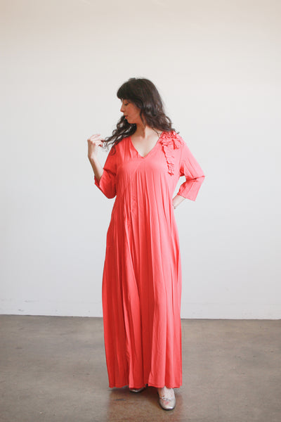 1990s Salmon Crepe Long Maxi Dress
