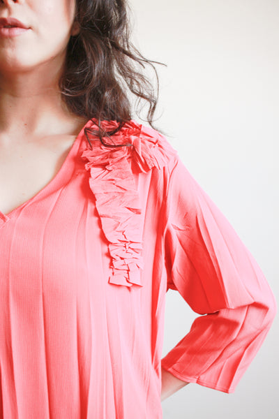 1990s Salmon Crepe Long Maxi Dress