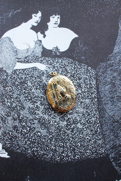 Vintage Gold Praying Hands Locket Charm