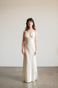 1990s Cream Damask Satin Bias Dress