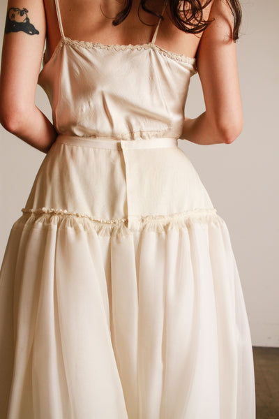 1950s Cream Organza Layered Full Skirt