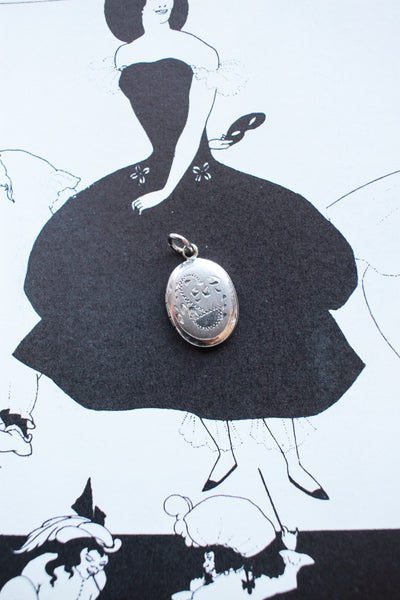 Vintage Silver Etched Potted Plant Locket Charm