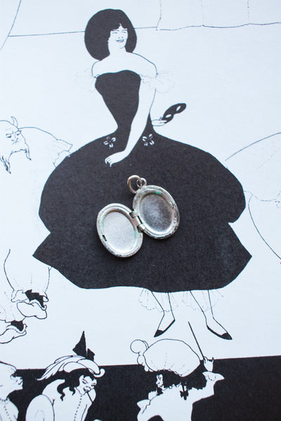 Vintage Silver Etched Potted Plant Locket Charm