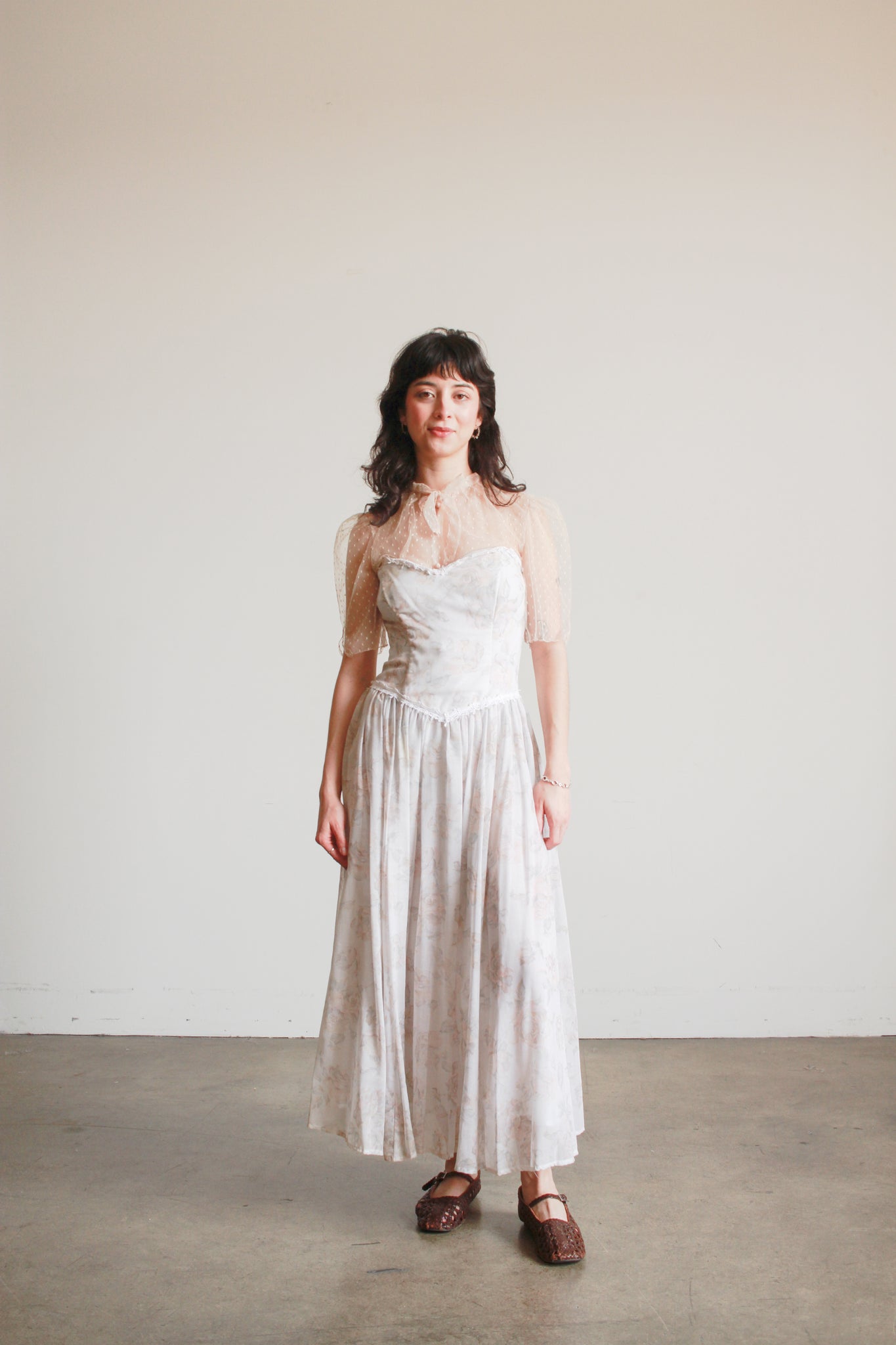 1980s Floral Print Corset Maxi Dress