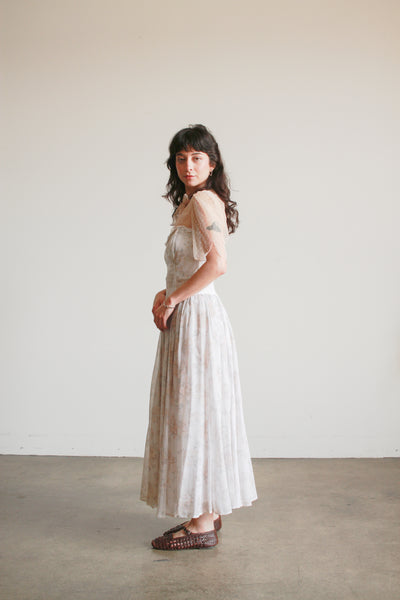 1980s Floral Print Corset Maxi Dress
