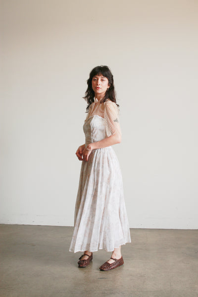 1980s Floral Print Corset Maxi Dress