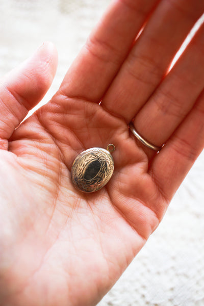 Vintage Mixed Metal Etched Oval Charm