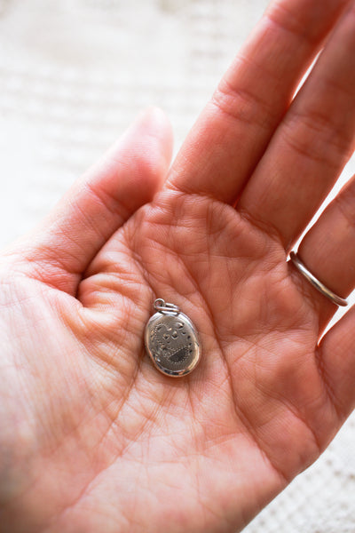 Vintage Silver Etched Potted Plant Locket Charm
