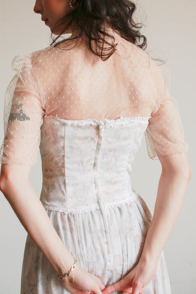 1980s Floral Print Corset Maxi Dress