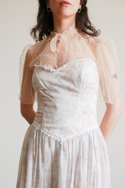 1980s Floral Print Corset Maxi Dress
