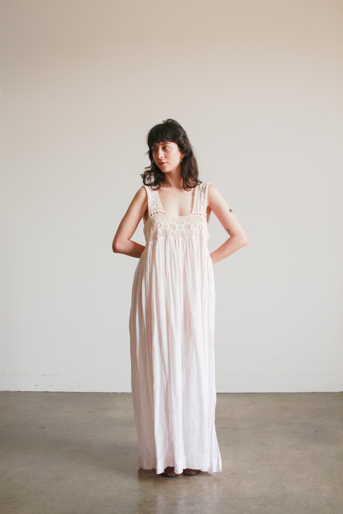 Antique Cream Crochet Bib Cotton Dress Blossom Vintage Antique Cream Crochet Bib Cotton Dress Blossom Vintage