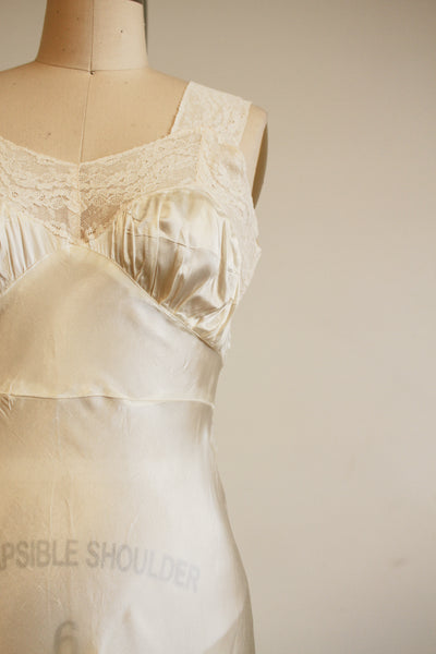 1930s Ivory Rayon Bias Slip Dress