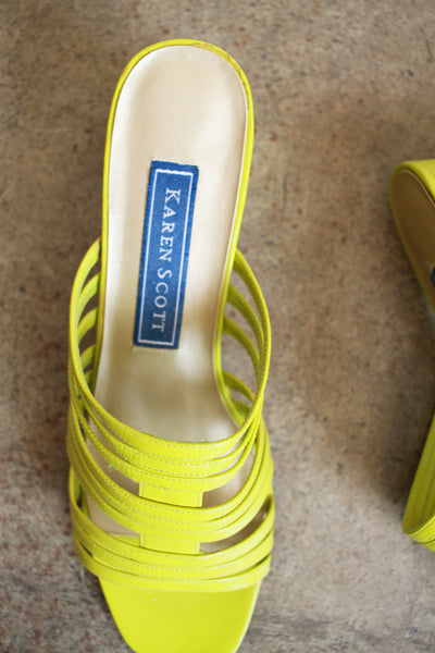 1990s Chartreuse Leather Mules | 8.5