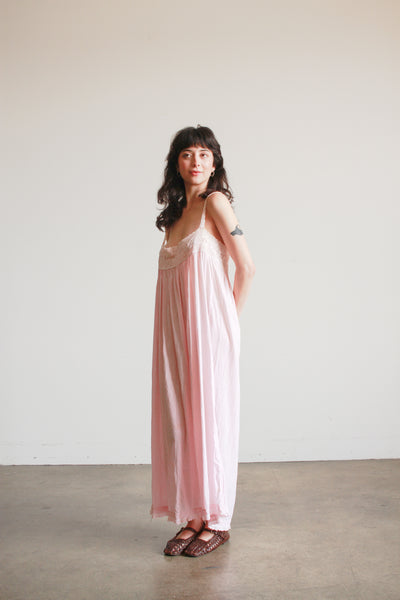 Antique Pink Cotton Crochet Bib Cami Dress