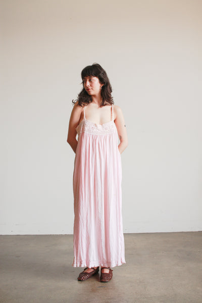 Antique Pink Cotton Crochet Bib Cami Dress