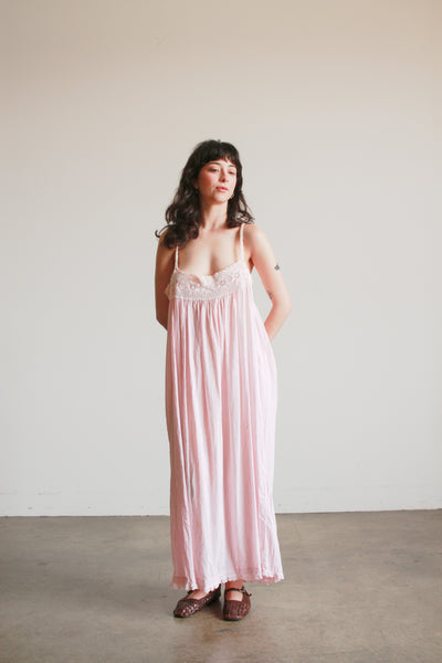 Antique Pink Cotton Crochet Bib Cami Dress