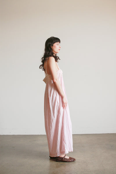 Antique Pink Cotton Crochet Bib Cami Dress