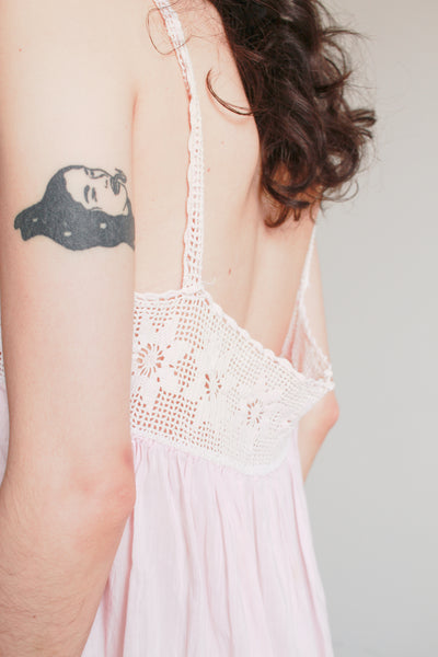 Antique Pink Cotton Crochet Bib Cami Dress